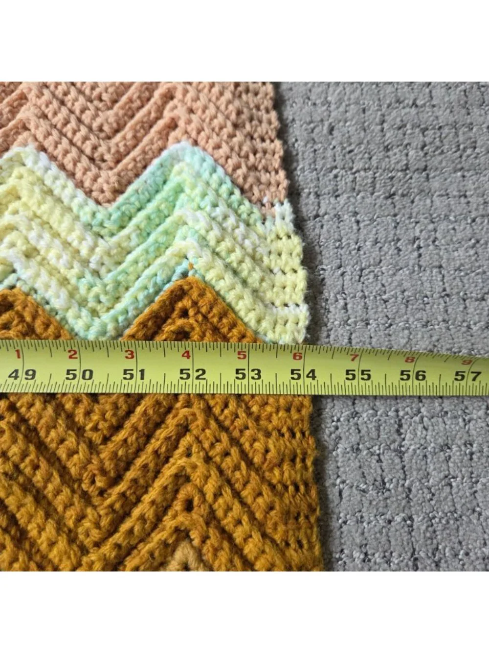 Vintage Handmade Colorful Rainbow Chevron Blanket Afghan 90
